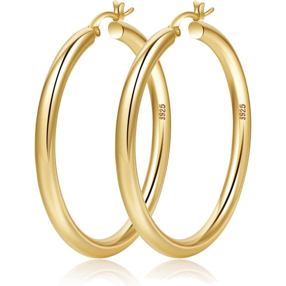 4mm Thick Gold Chunky Earrings Steling Silver Post Hoops Earrings For Women Holl